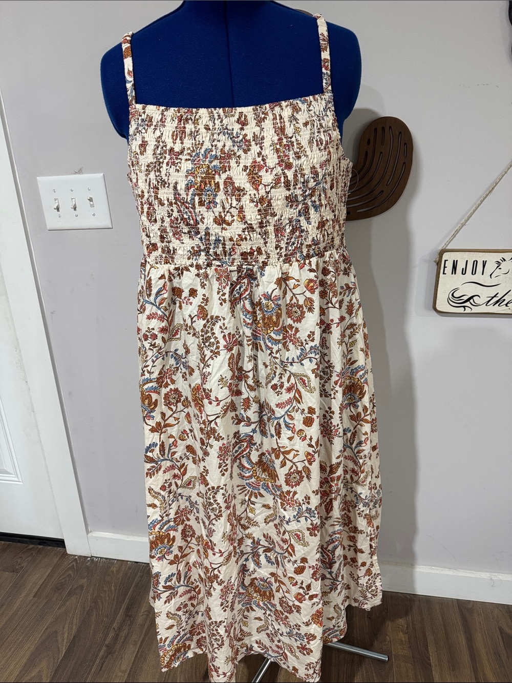 Old Navy Cream Floral Maxi Dress with Brown and Blue Accents